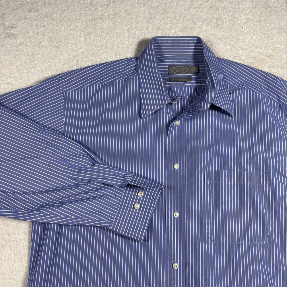 Talbots Mens Blue White Stripe Cotton Two‎ Ply Dress Shirt 15.5 32/33